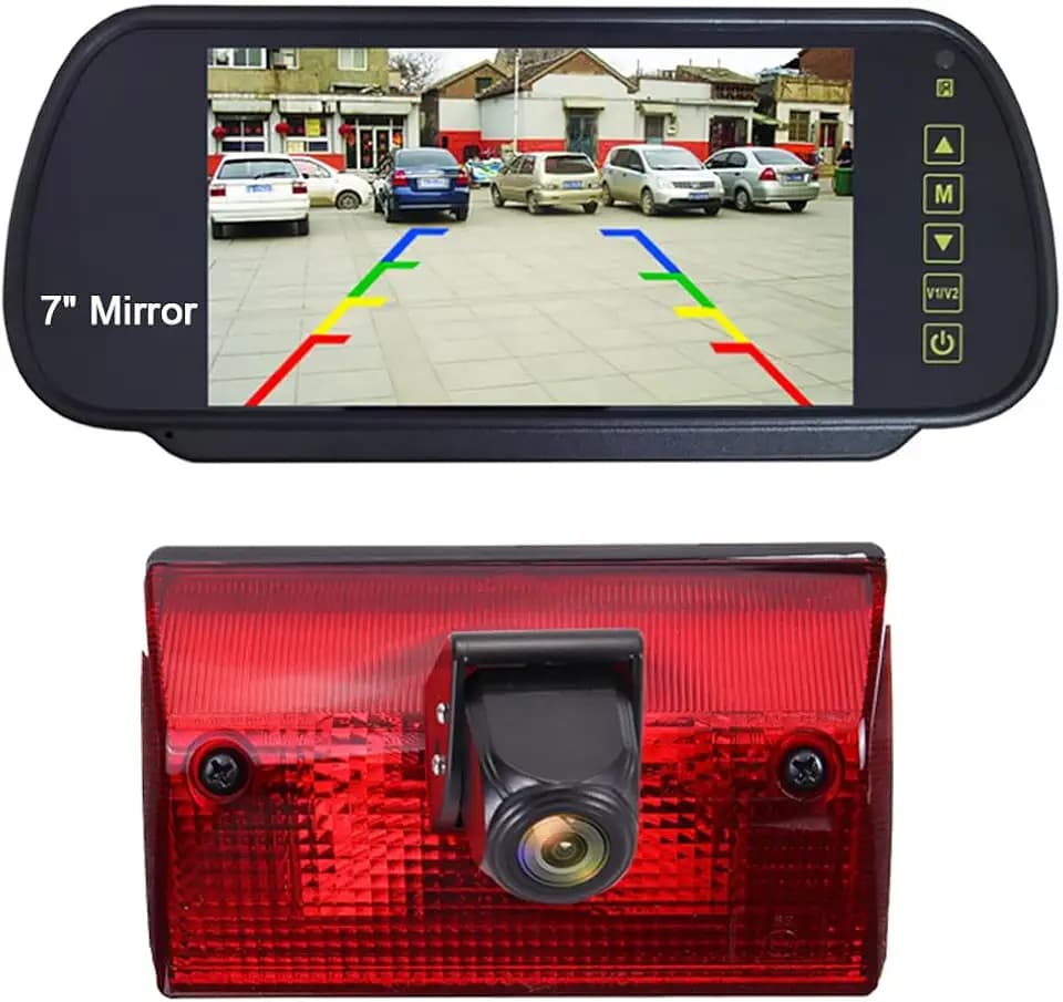 3rd Brake Light Reversing Camera Brake Lamp Parking Camera+7" LCD Mirror Replacement for Mercedes Freightliner Sprinter 2500 3500/Dodge Cargo/Mercedes-Benz Sprinter W901 W902 W903 W904