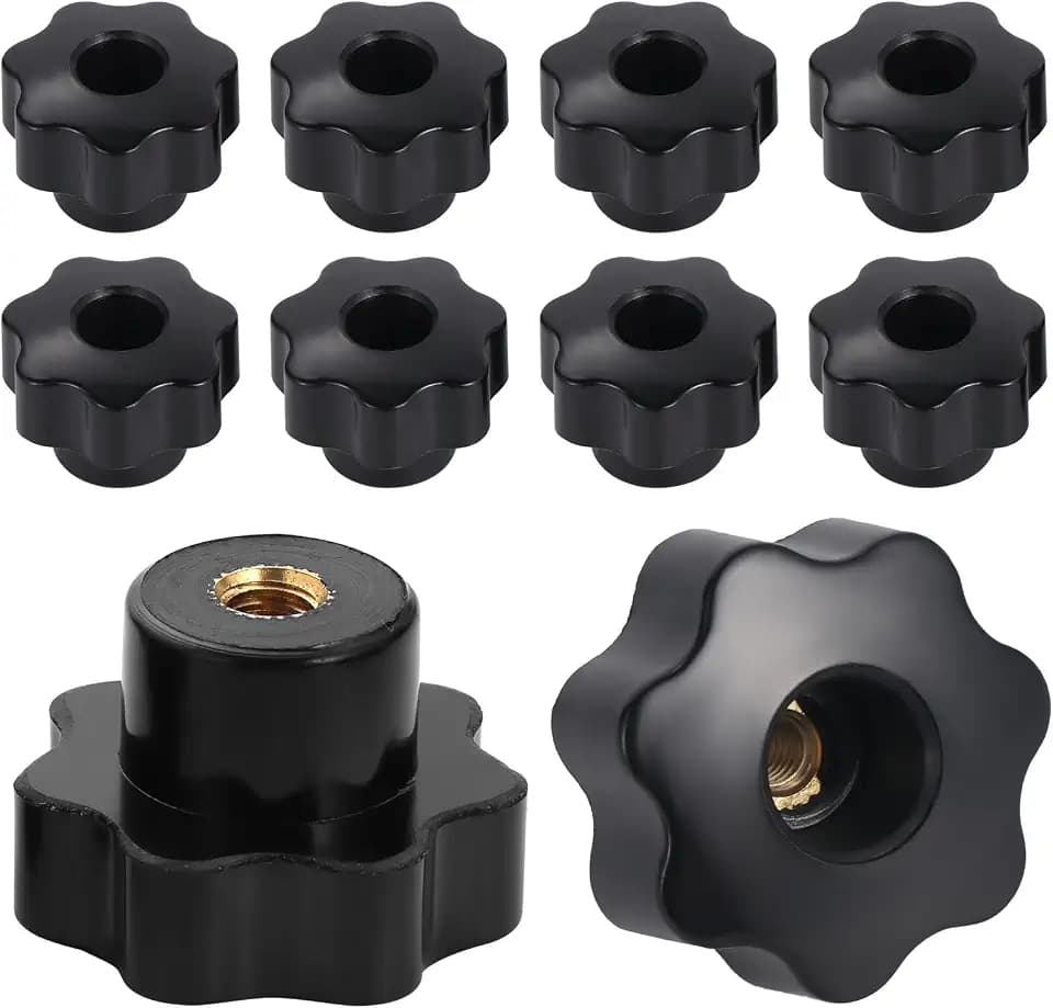 10Pcs 7 Star Through Hole Knob M6 Knurled Thread Clamping Knob, Star Shape Hand Knobs Black Plastic Screw-On Clamping Star Knob Handle