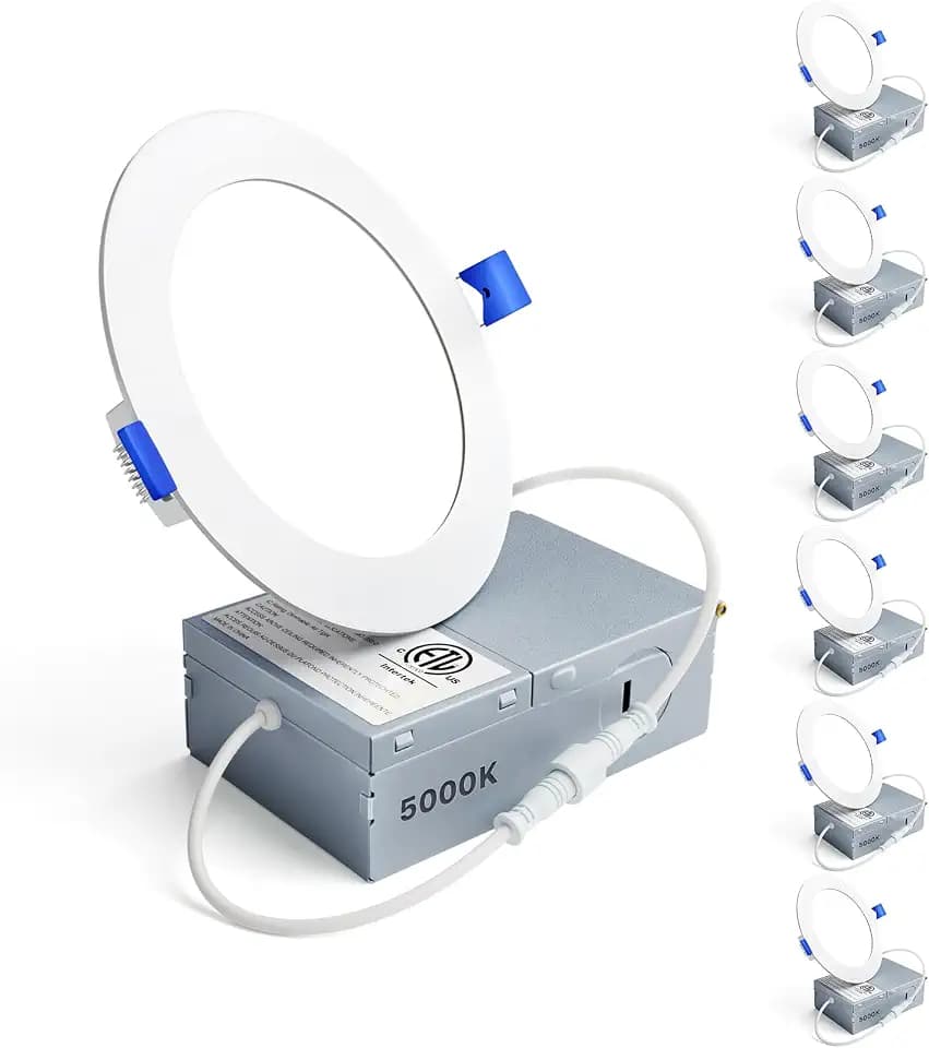Ensenior 6 Pack 4 Inch LED Recessed Light, 5000K Dimmable Canless Wafer