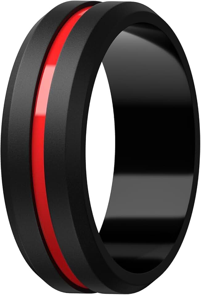 Egnaro Men's Silicone Wedding Ring, 8.2mm Wide Two Tone Rubber Band for Him