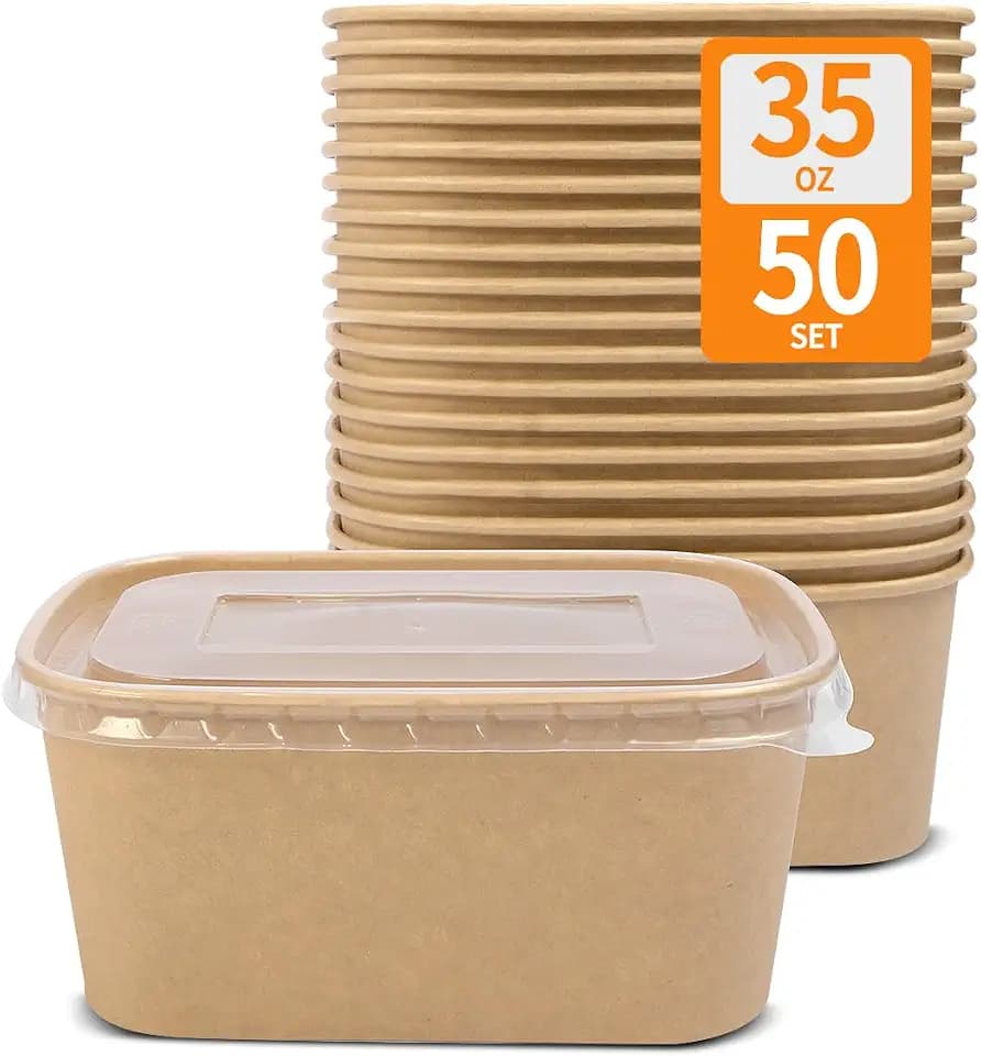 Celel 35 oz Paper Food Containers with Lids 50 Pack Meal Prep Containers
