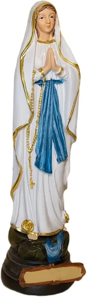 Geschenkidee: Skulptur Mutter Gottes 20 cm Madonna Maria Notre Dame de Lourdes - Handgemalte Marienfigur auf Sockel - Hochwertiger Kunstguss aus Resin – Dekoration