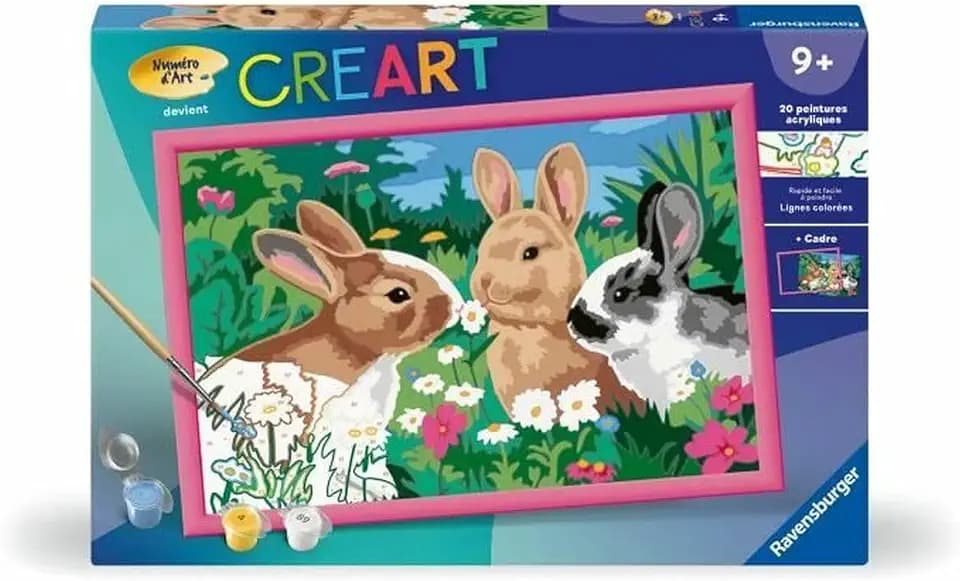 Ravensburger - CreArt Kids 31x21 cm - Kunstnummer - Kaninchen auf der Wiese - Set zum Malen nach Zahlen - Ab 9 Jahren - 25847