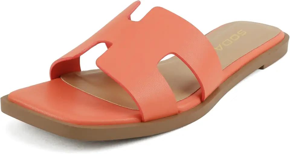 Soda Knit ~ Women Square Toe H-Band Flat Slide Sandals