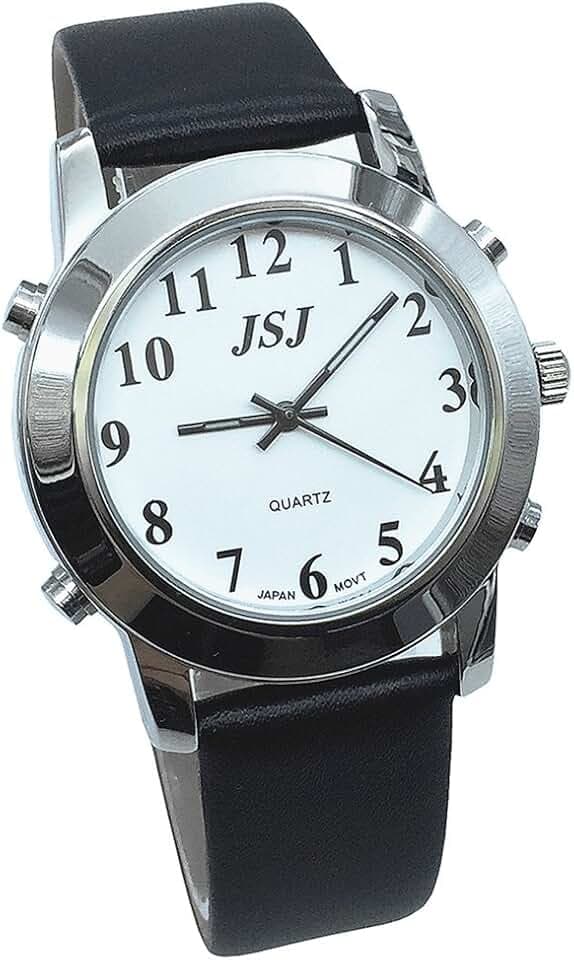 Sprechende Uhr mit Ton auf Italienisch mit Wecker und Stundenbericht für Senioren und Sehbehinderte, Armband aus schwarzem Leder