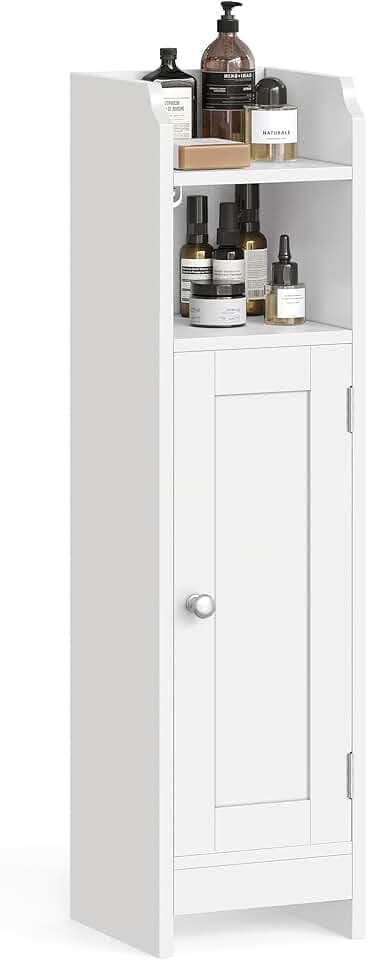 VASAGLE Small Storage Corner Floor Cabinet with Door, Cloud White