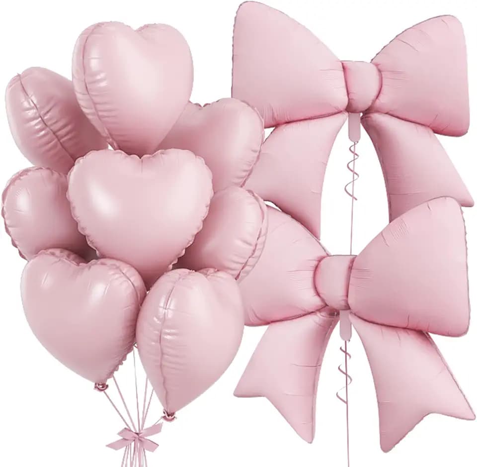 Bow Balloons, Pink Heart Balloons for Girls Baby Shower Birthday Party