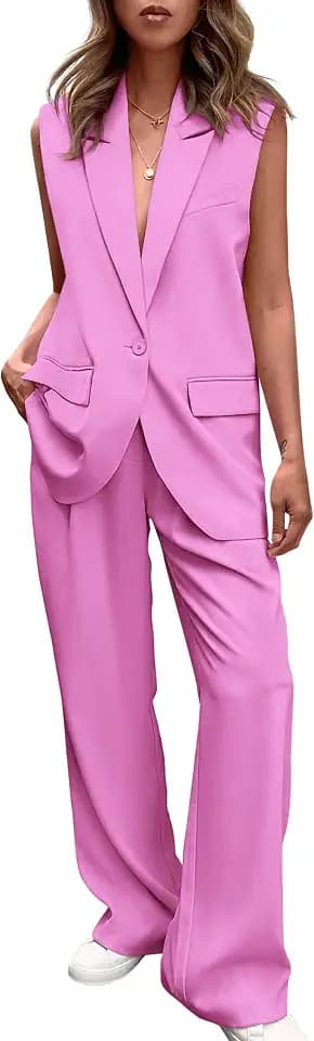 PRETTYGARDEN Women's Summer 2 Piece Outfits Blazer Sets