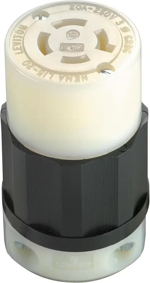 Leviton 20 Amp, 250 Volt 3-phase, NEMA L15-20R, 3P, 4W, Locking Connector, Industrial Grade, Grounding, 2423, Black-White