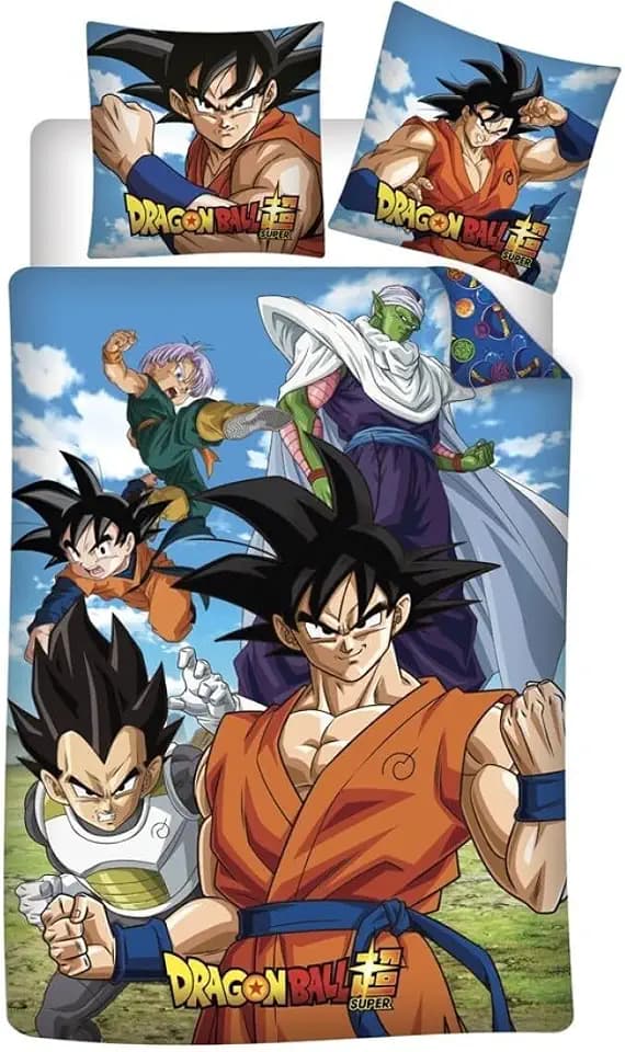 Dragon Ball Super Bettwäsche 140x200 + Kissenbezug 65x65 Baumwolle Knöpfe | Wendebettwäsche Einzelbett | Naturbaumwolle atmungsaktiv Oeko-Tex | Goku Vegeta | Knopfverschluss | Maschinenwaschbar