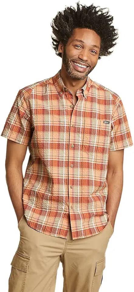 Eddie Bauer Mens Pack It Seersucker Short-Sleeve Shirt