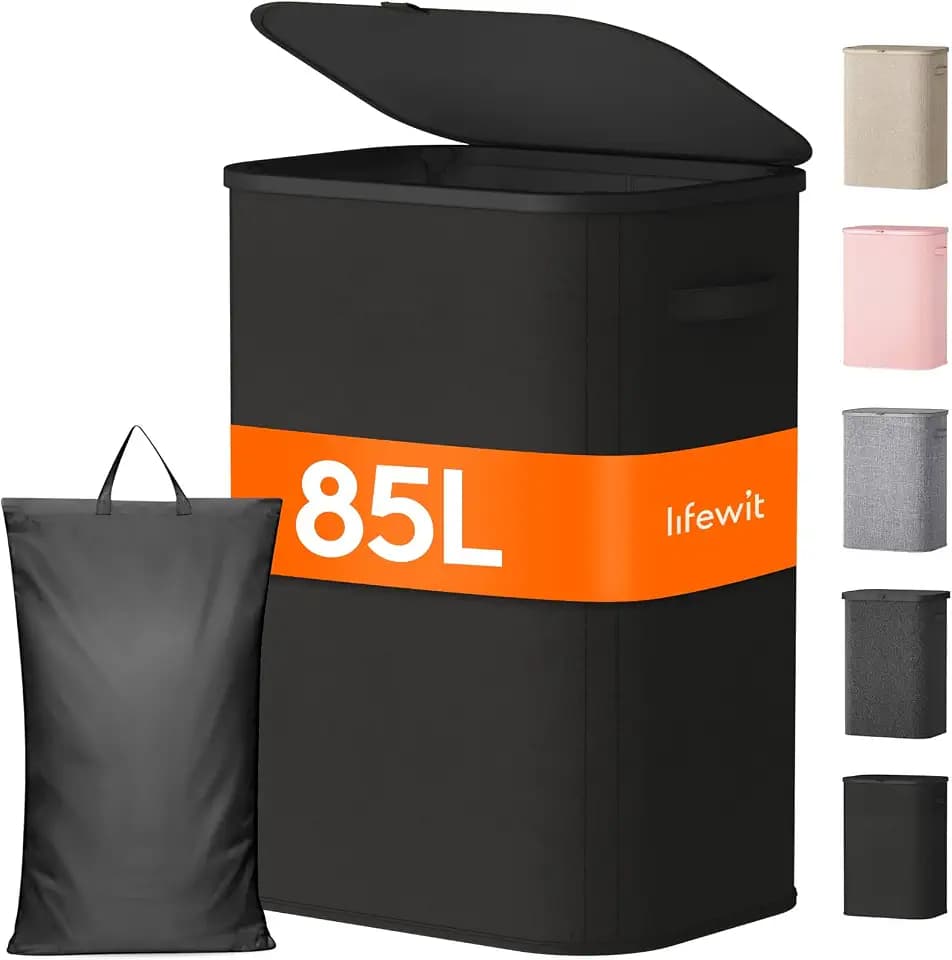 Lifewit 85L Large Laundry Hamper with Lid, Removable Inner Bag, Black