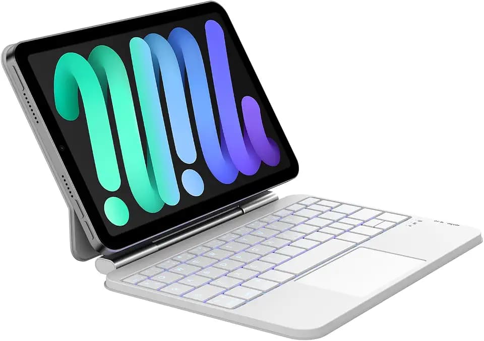 iPad mini 7/6 Keyboard Case (8.3-Inch, 2024/2021), Wireless Magic-Style Keyboard with Smart Trackpad, 7-Color Backlit Keyboard Case for iPad mini 7th & 6th Gen - White