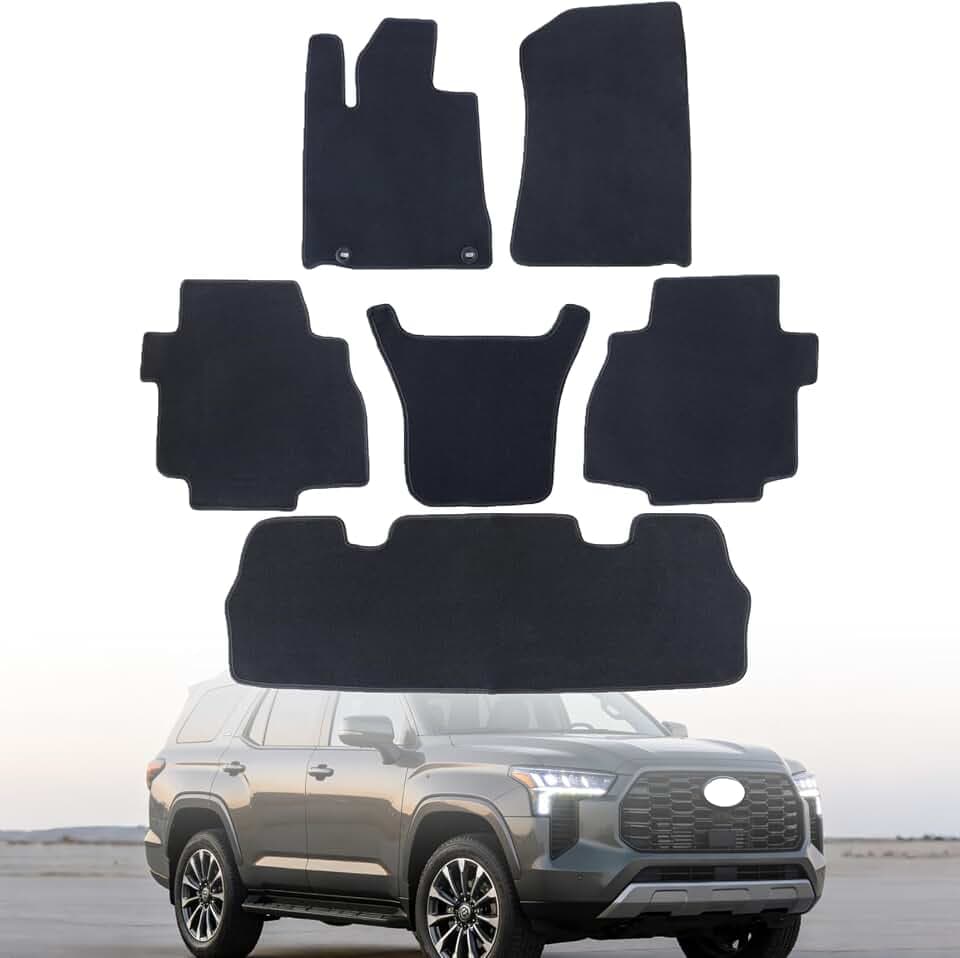 GXARTS Car Floor Mats Full Set Compatible with Toyota Sequoia 2008 2009 2010 2011 2012 2013 2014 2015 2016 2017 2018 2019 2020 2021 2022 | All-Weather Black Velour Carpet Liner with Anti-Skid Buckle