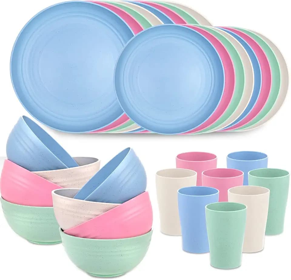 Supernal 32Piece Wheat Straw Dinnerware Set, Unbreakable Dishes Set for 8