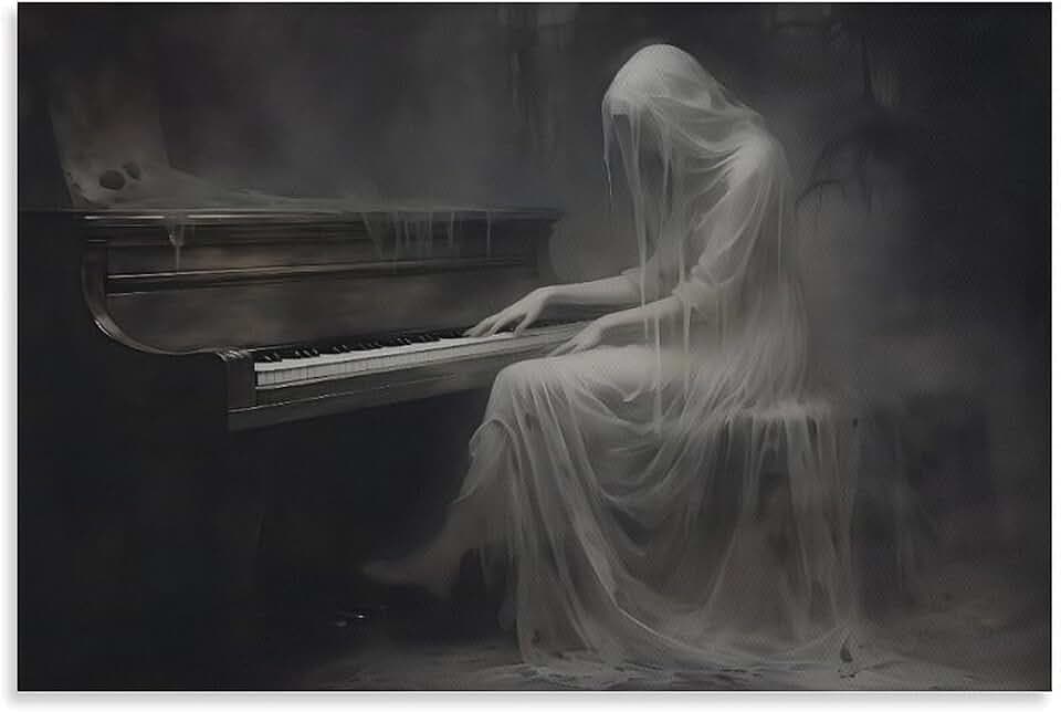 Ghost Pianist Gothic Wall Decor Dark Academia Canvas Printing Wall Art Vintage Oil Painting Prints Ethereal Music Posters Aesthetic Picture For Home Living Room Bedroom 12x18inch(30x45cm)