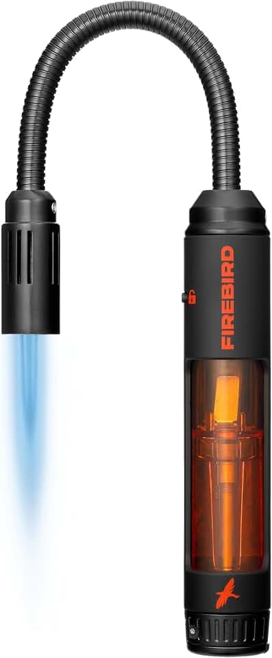 Firebird Trailblaze Jet Gasfeuerzeug in attraktiver Geschenkbox, nachfüllbar, Tankanzeige Orange Farbig, Flexibler Langer Griff, 360° drehbar, windfest, für Kerzen, Kamin, Grill, Backofen und Küche