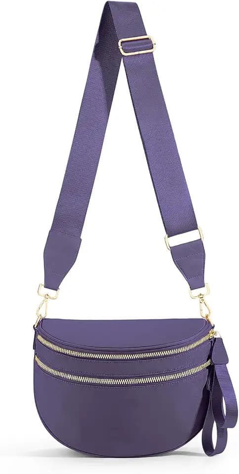 hibear Checkered Crossbody Bag Spacious Bum Bags for Women Nylon Crossbody Fanny Packs Checkered Purse Belt Wallet
