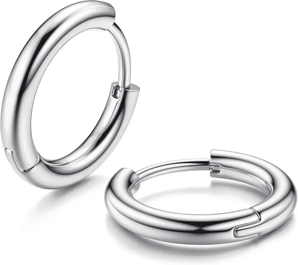 MILACOLATO G23 Solid Titanium Hoop Earrings Implant Grade Hypoallergenic Small Huggie Hoop Earrings Hinged Sleeper Cartilage Earrings for Women Men Silver Black 14K Gold Plated 8mm 10mm 12mm