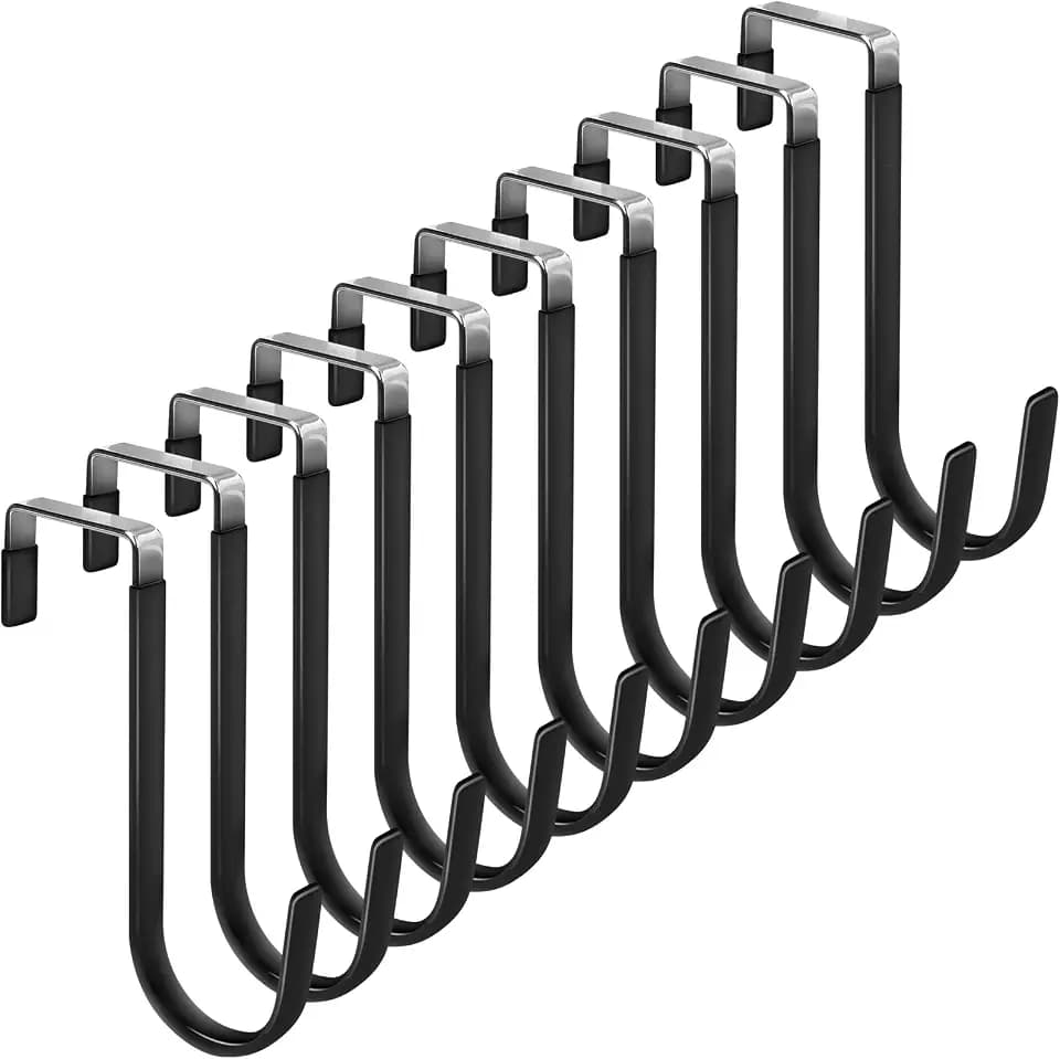 FYY Over the Door Hooks, Single-Hanger 10 Pack, Fits Doors 1 3/8" Black