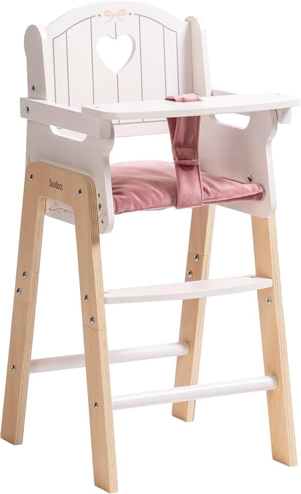 ROBUD Puppenhochstuhl aus Holz - Puppenmöbel für 18~20-Zoll-Puppen - Rosa