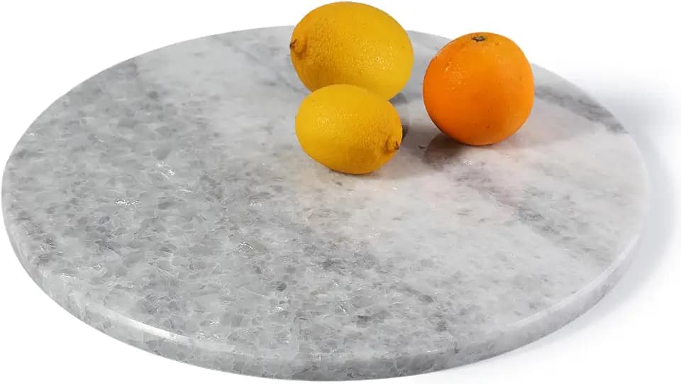 Koville Marble Cutting Board for Kitchen, 16"x16" Inches Round Stone Cutting Board, Marble Tray for Baking Charcuterie Pastry, Serving Tray for Countertop, Large Stone Slab(Azul Cristallo)