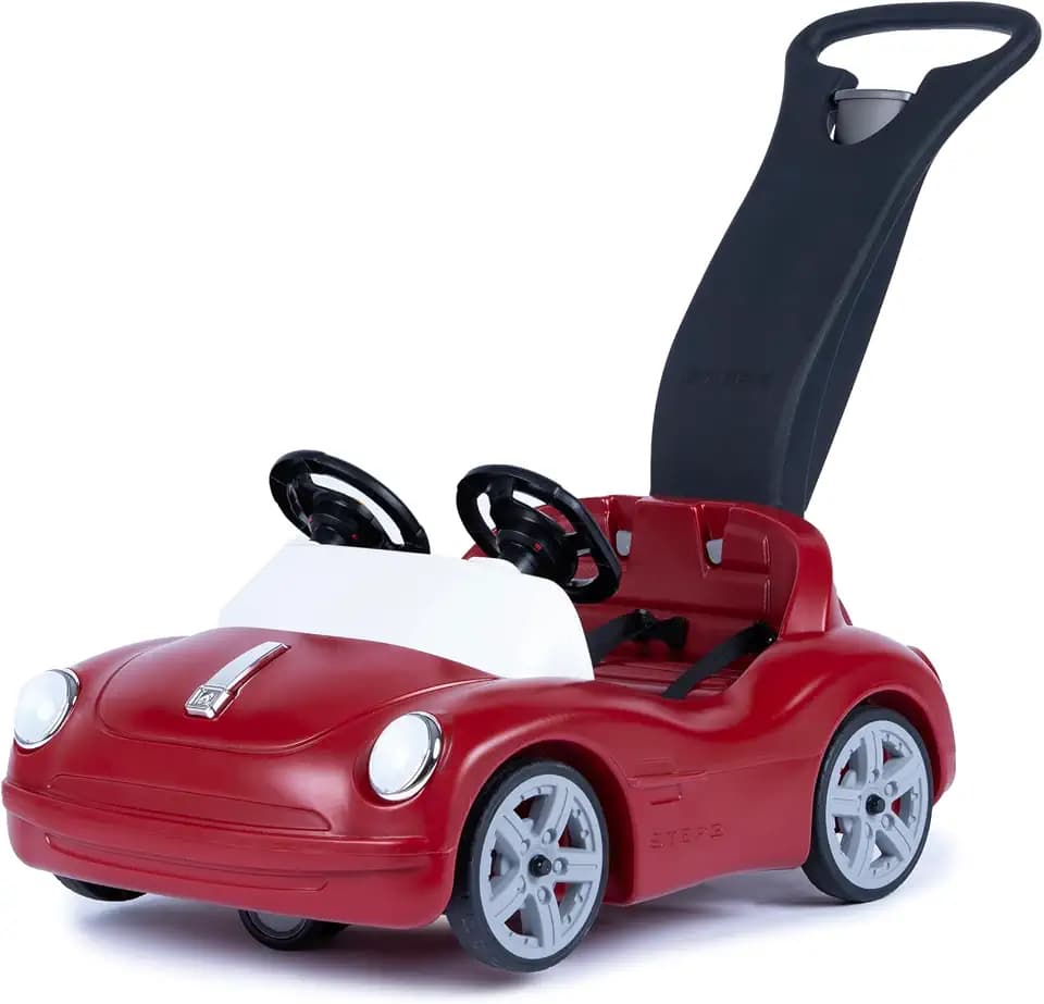 Step2 Side-by-Side Push Around Roadster, Kids Push Car, 2 Seat Ride On Car, Seat Belts & Horn, for Toddlers 1.5-4 Years Old, Red