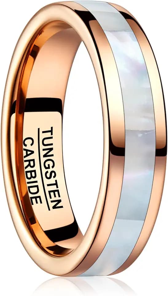 Vakki Women's Tungsten Wedding Band, Mother of Pearl Inlay