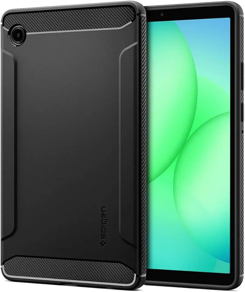 Spigen for Galaxy Tab A11 Case (2025), Rugged Armor Slim Protective Case with Carbon Fiber Design and Air Cushion Technology, Matte Black
