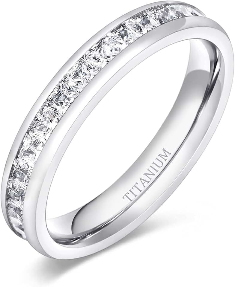 TIGRADE 2.5mm 4mm 5mm 6mm Titanium Ring Cubic Zirconia Engagement Ring Wedding Band Size 3 to 13.5