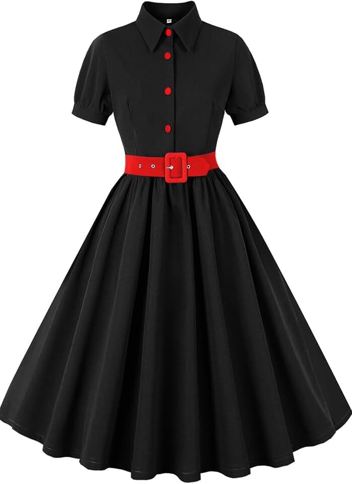 AXOE Damen Rockabilly Kleid 50er Jahre mit Gürtel