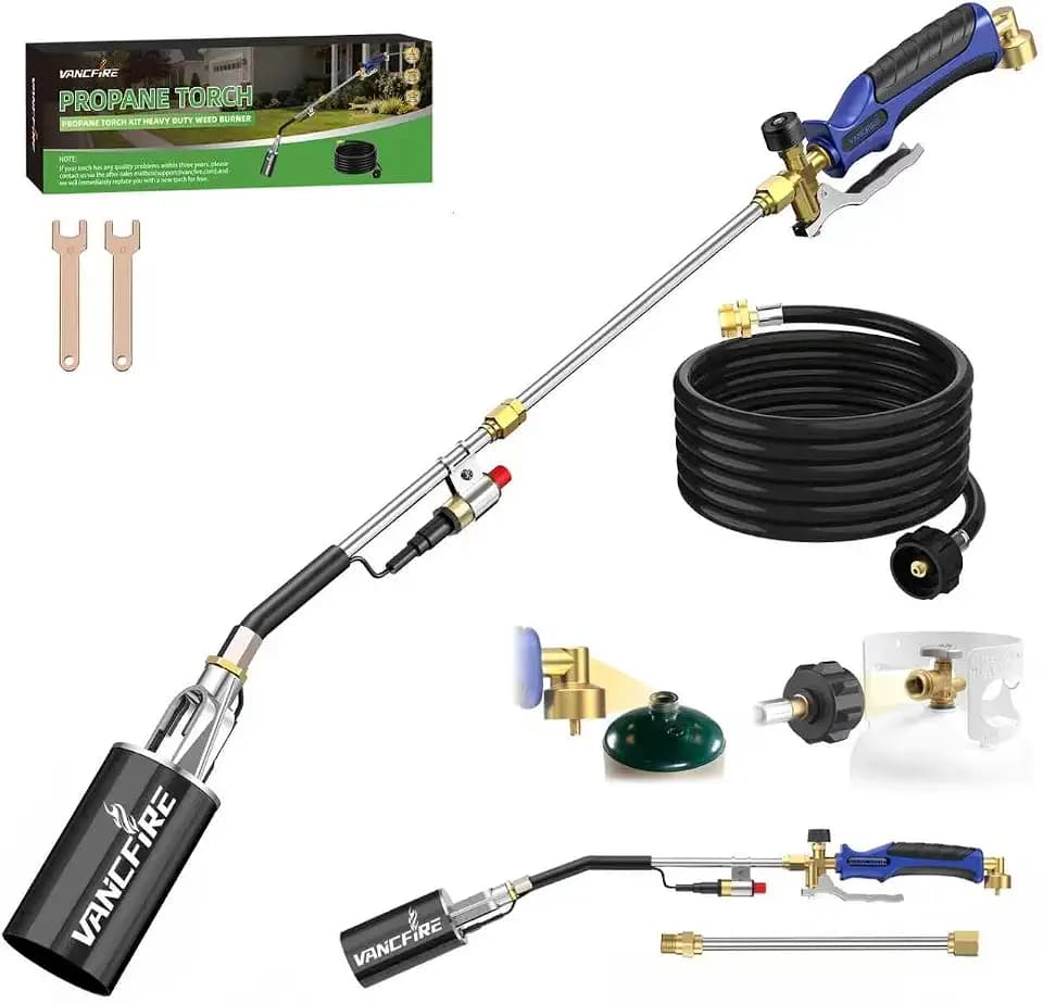 Propane Torch Weed Burner Kit,35.3" High Output Blow Torch with Long/Short Mode & 12.5FT Hose,Heavy Duty Flamethrower with Turbo Trigger for Weeding,Asphalt Melting,Ice Snow Melting,Campfire Starting