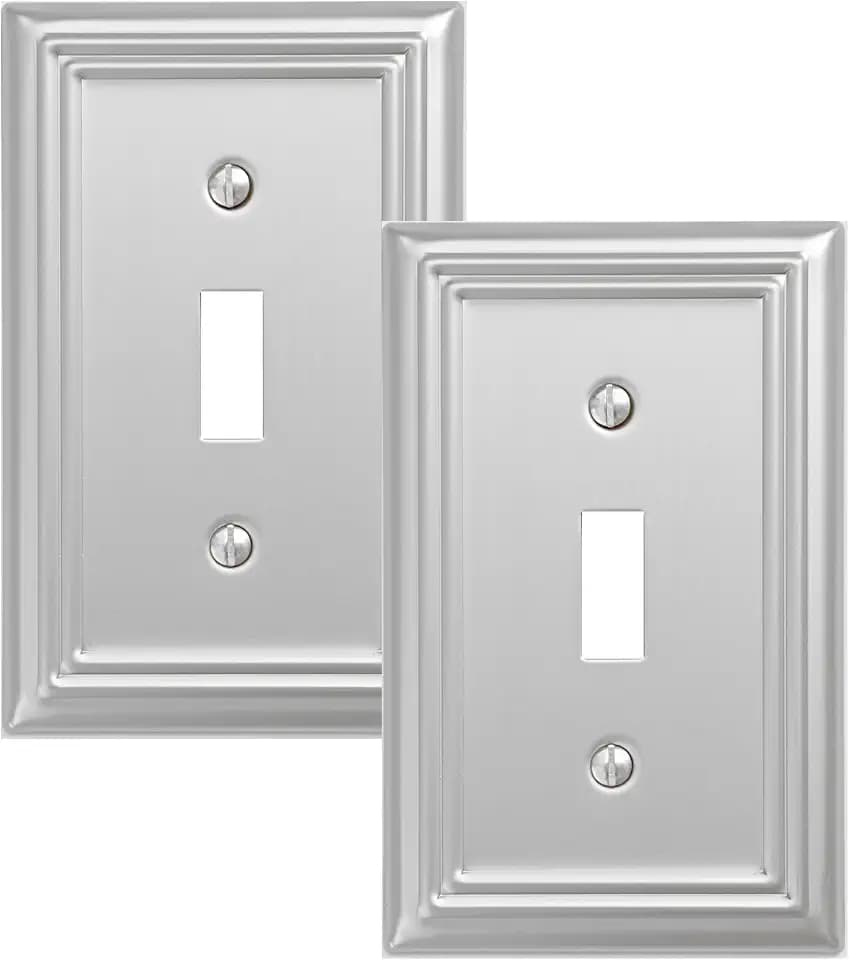 OKAWYC Single Toggle Light Switch Cover Adler Metal Wall Plate, 2-Pack Brushed Nickel 1 Gang, Light Switch Cover Decorative Wallplate, Durable