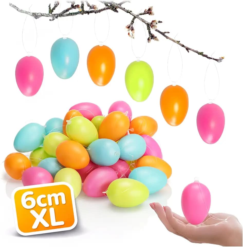 com-four® 36x Ostereier XL zum Aufhängen 6 cm, Osterdeko in sanften