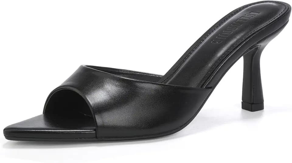 LULLASONG Women's Kitten Heels Open Pointed Toe Slip On Heels Mid Heeled Sandals for Women