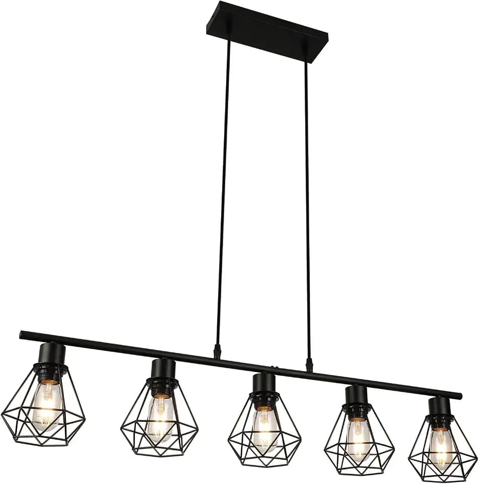 Pendelleuchte Esstisch 5 Flammig, Esszimmerlampe Schwarz Metall Hängelampe E27 Esstischlampe Hängeleuchte Höhenverstellbar, Industrie Vintage Esszimmer Esstisch Lampe Hängend Küche