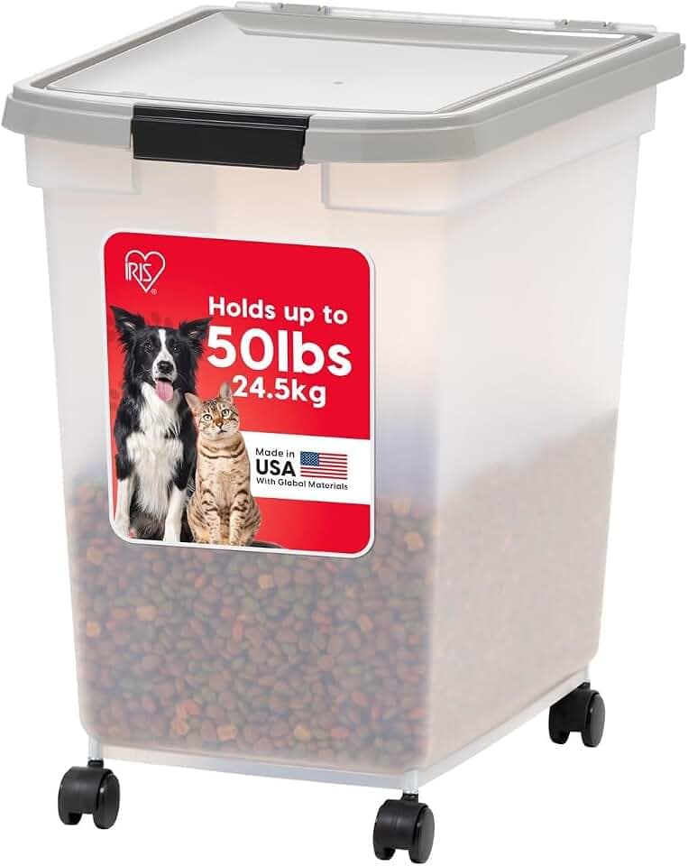 IRIS USA Dog Food Storage Container, Up to 50 lbs, Clear/Gray, Made in USA
