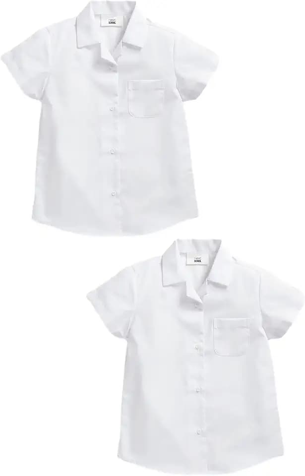 NEXT Mädchen Kurzärmelige Schulhemden Reverskragen, 2er-Pack Weiß Numeric_170
