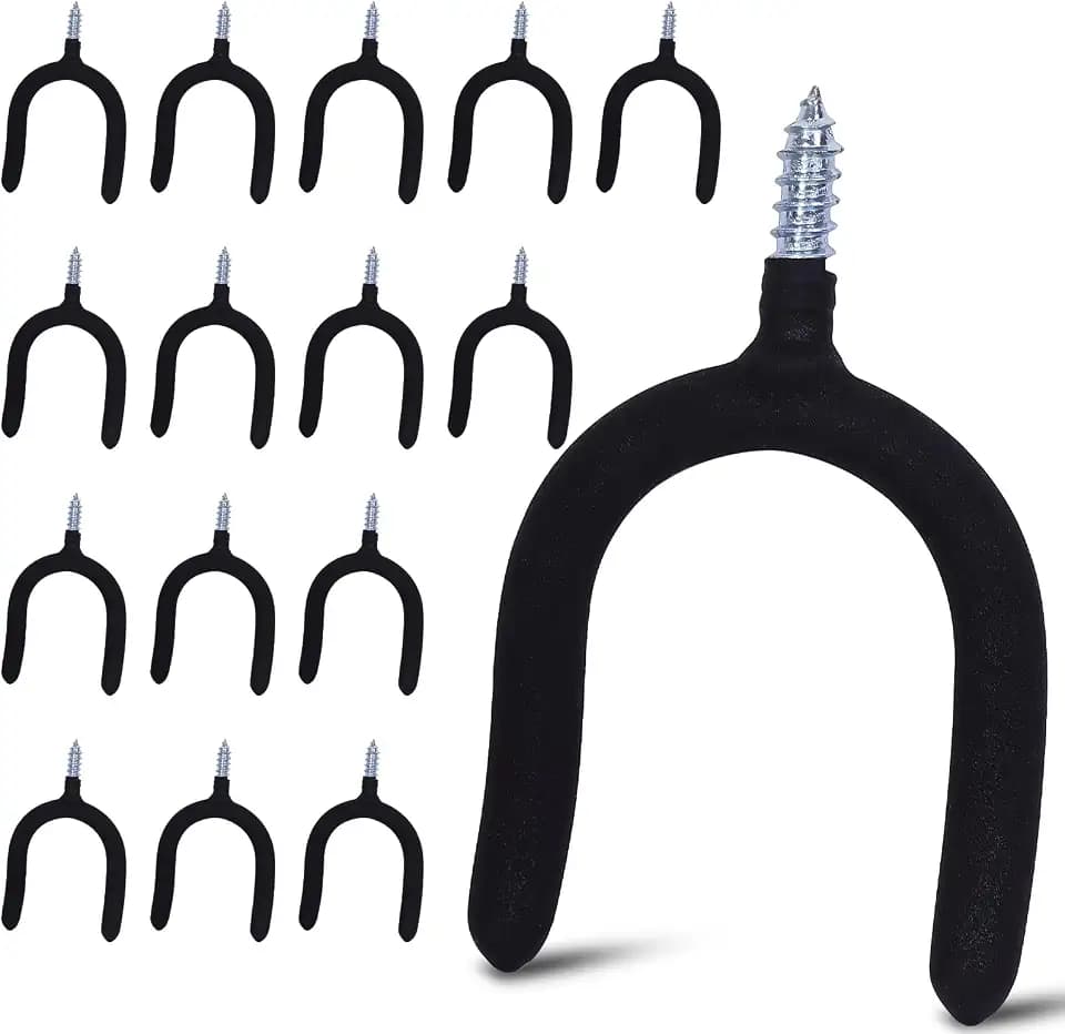 16 Pack Garage Storage System Steel U Hooks with Anti-Slip Coating Home Improvement and Organization Screw in Hooks Easy Wall Mounting Heavy Duty Bike and Ladder (Black, 16 Pack)