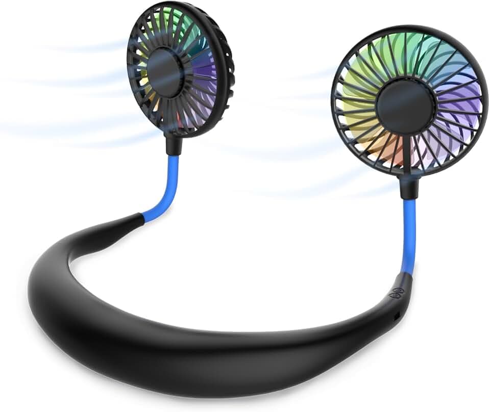 Nackenventilator, tragbarer Mini-USB-Ventilator, tragbarer Hals-Ventilator, wiederaufladbar, Luftkühler mit doppeltem Kopf, 3 Geschwindigkeitsstufen, für den Außenbereich, Camping, Büro