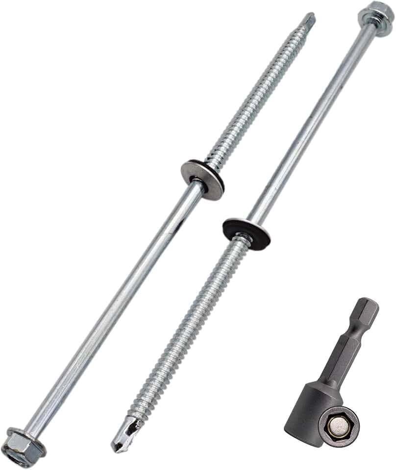 SKIR'CO (30 Stück) Verzinkte Dachschrauben 6,3 x 180 mm, Sechskantkopf, DIN 7504-K selbstbohrende Schrauben mit EPDM Dichtungsscheiben
