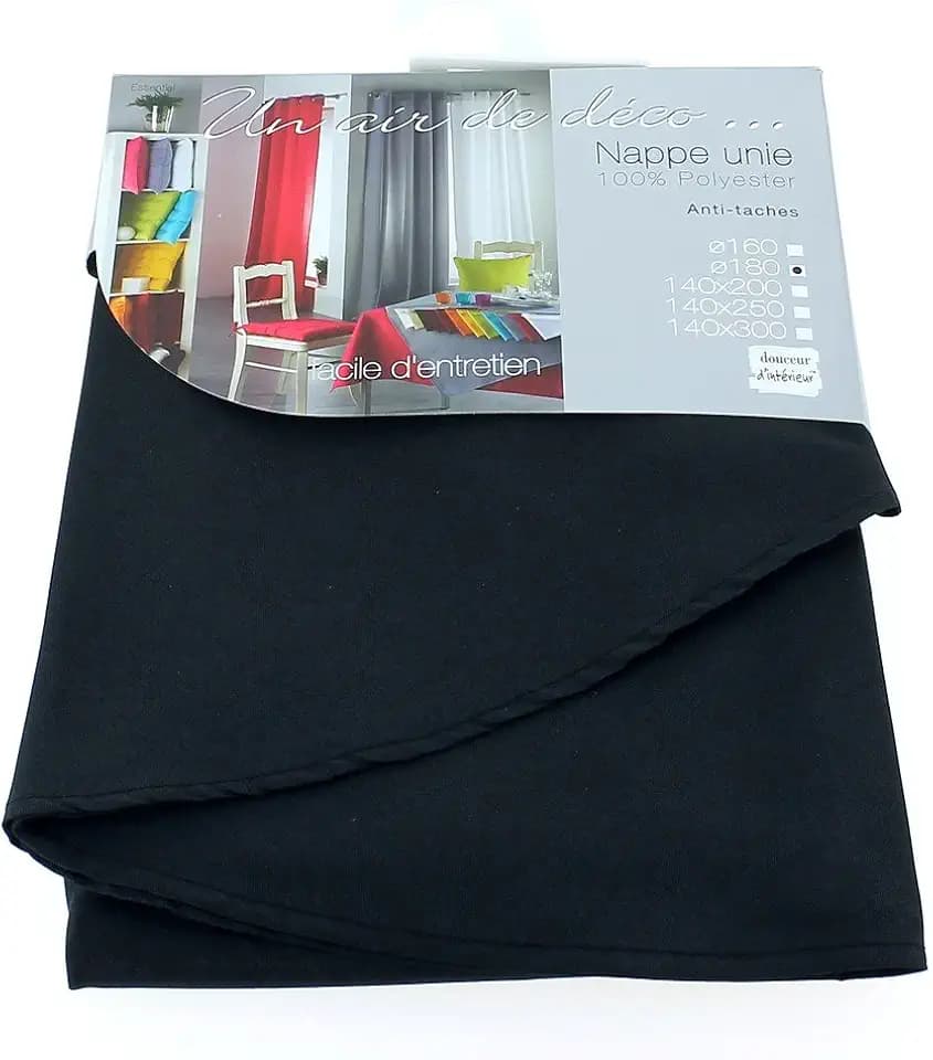 Douceur d'Intérieur - 1720381, Tischdecke Runde, 180 cm, Essentiel, Polyester Unifarben, Schwarz