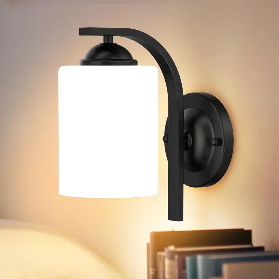 Phaosio Black Milk White Glass Wall Sconces, 1 Pack Hardwired Wall Lights