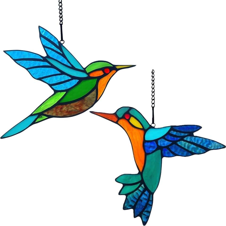 2 Packs Stained Glass Hummingbird Suncatcher Window Hanging Ornament