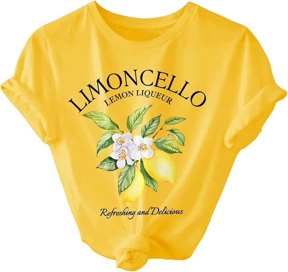 SweatyRocks Women's Lemon Shirts Letter Fruit Printed Graphic Tees