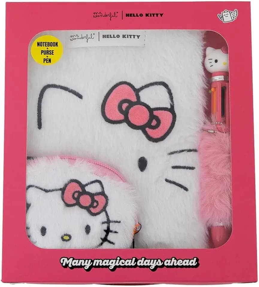 Mr. Wonderful - Set mit Plüschheft + Geldbörse + Stift – originelle Schreibwaren – Geschenkidee – Büro und Schule – Format A5 – Hello Kitty