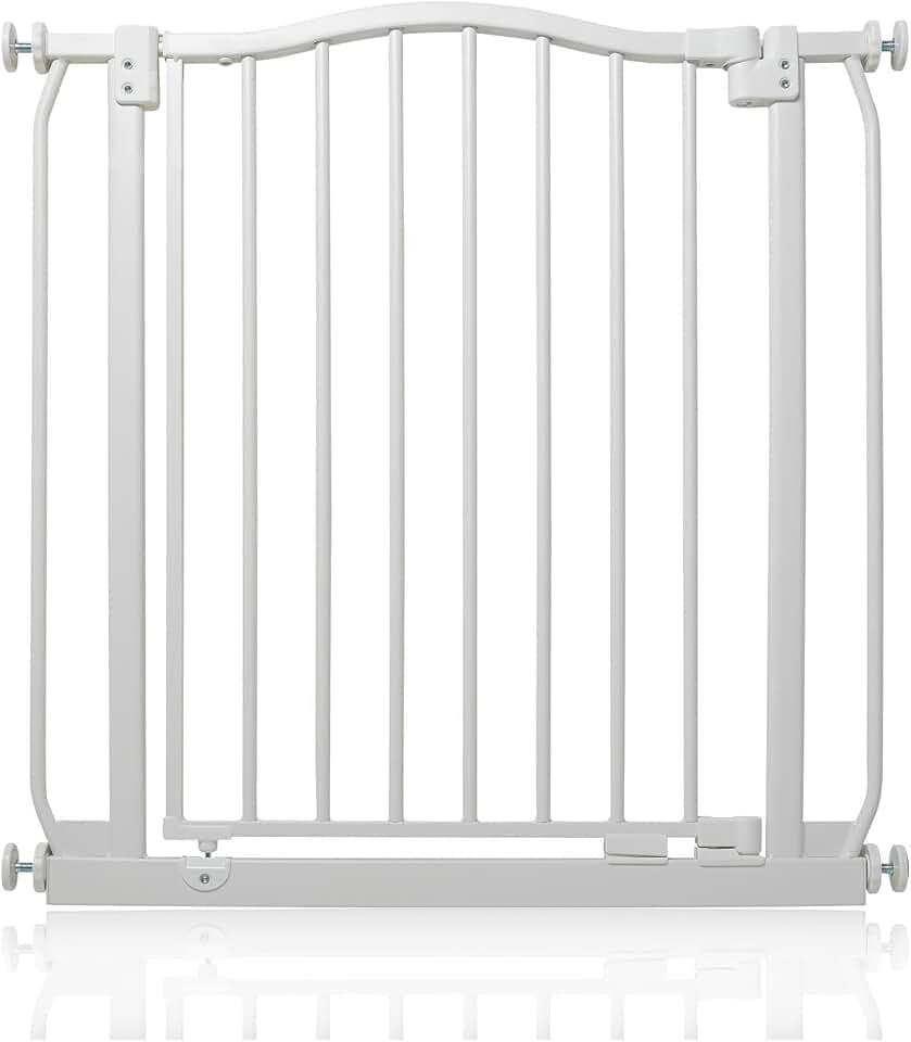 Safetots Treppenschutzgitter mit Gebogenem Oberen Teil, 71cm - 80cm, Mattweiß, Treppenschutzgitter mit Druckbefestigung, Babygitter für Türen