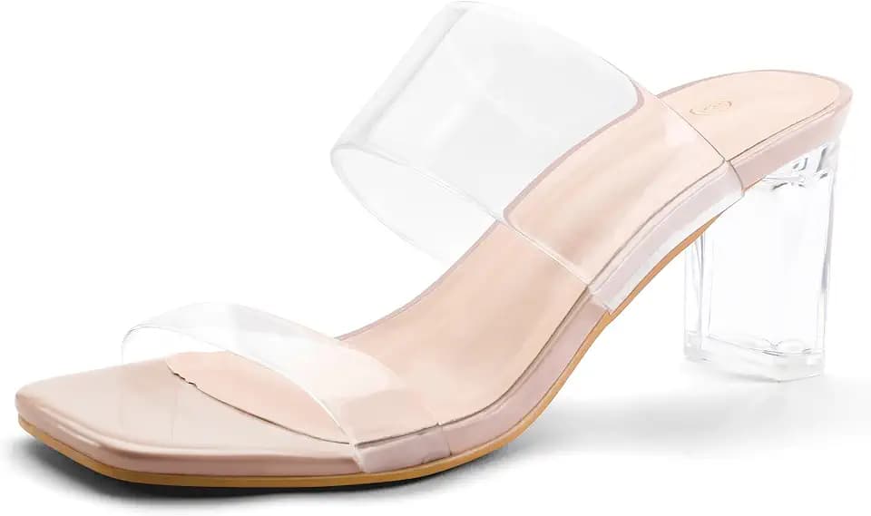 mysoft Women's Clear Heels Square Toe Chunky Block Heel Sandals