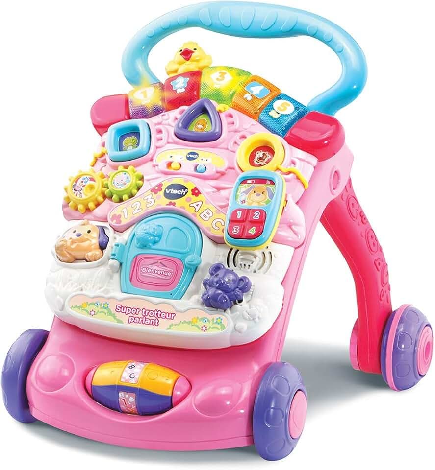 VTech Super sprechender Lauflerner, Rosa, Lauflernhilfe für Babys, faltbar, Abnehmbarer Lerntisch, Aktivitäts- und Entwicklungsspielzeug, Lauflernen, Geschenk für Babys ab 9 Monaten – Inhalt in