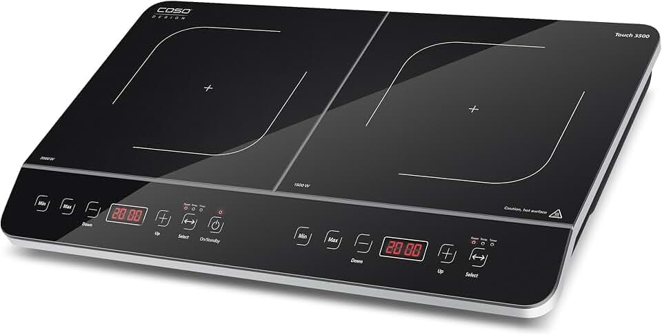 CASO Touch 3500 Induktionskochplatte doppelt mobil, Sicherheitsschalter, 60-240°C, 6 Stufen, Timer 180 Min., Töpfe bis 26 cm, 3500 Watt, Glaskeramik